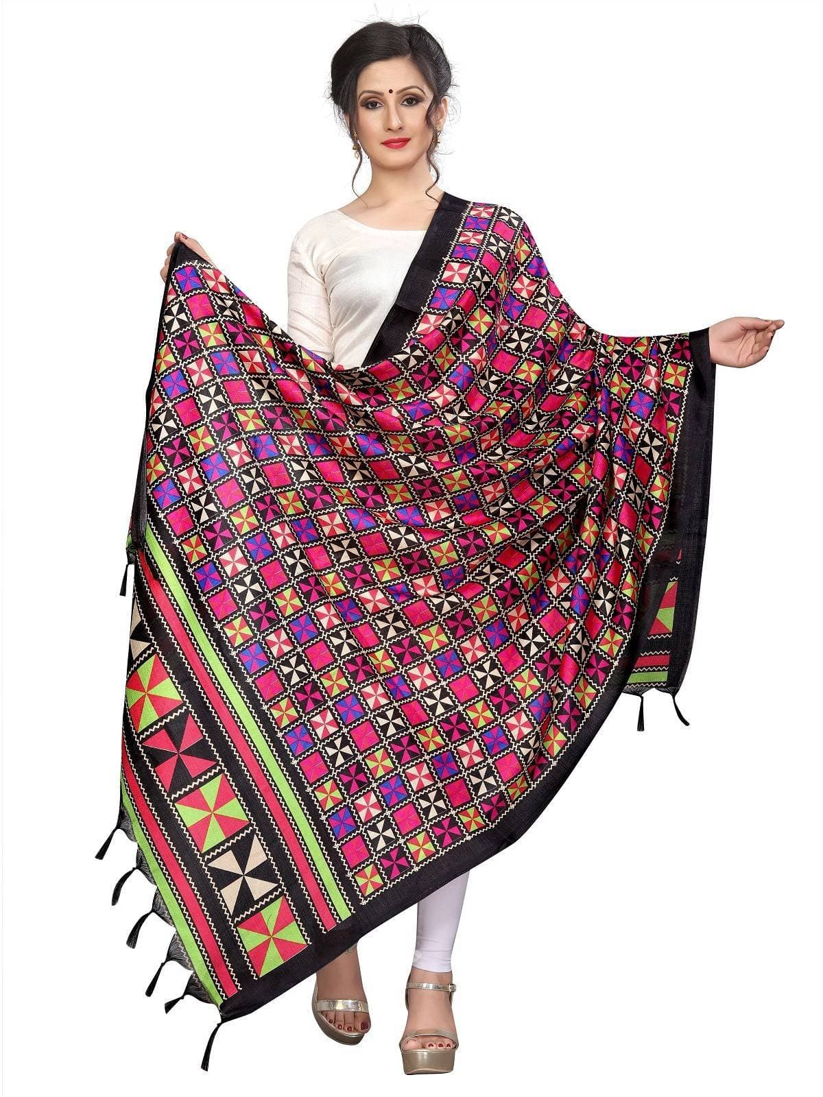 Vamika Multi coloured Printed Khadi Bhagalpuri Latest Traditional Dupatta | Grocsy