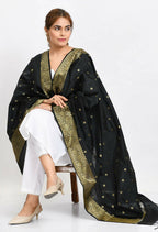 Mominos Fashion Moeza Women's Banarsi Silk Woven Design Black Dupatta | Grocsy