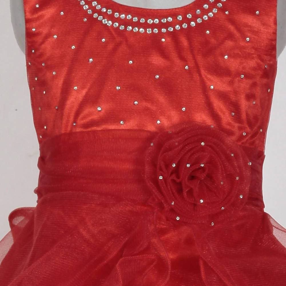 Asmaani Baby Girl's Red Color Satin Knee Length Frock (AS-DRESS-22140) | Grocsy