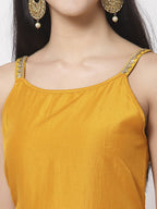 Myshka Women Yellow Silk Blend Solid Sleeveless Round Neck Neck Kurta Palazzo Dupatta Set | Grocsy