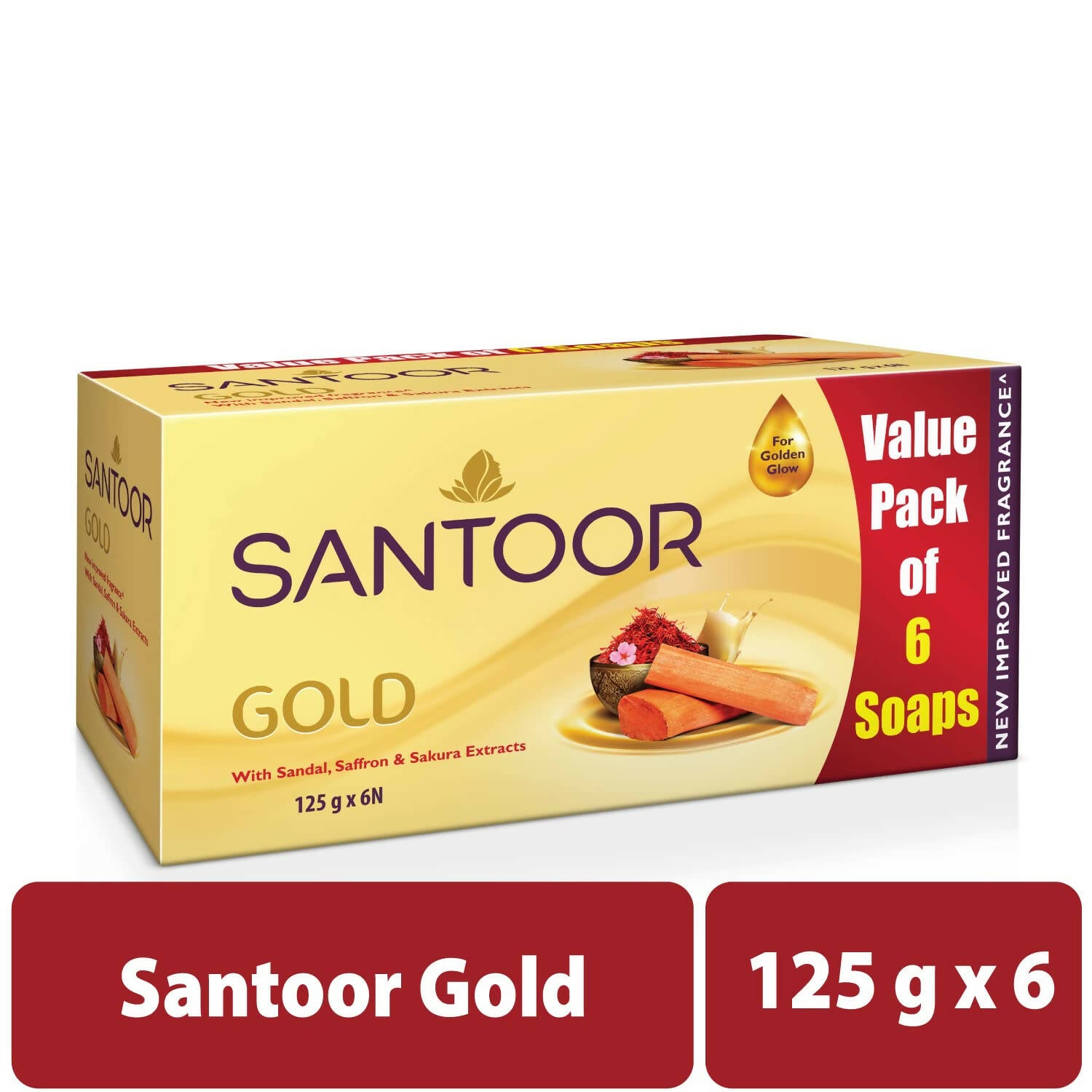 Santoor Gold Bathing Bar Soap with Kashmiri Saffron & Sandal | Grocsy