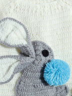 Chutput Kids Woollen Hand Knitted Full Sleeves Bunny Detail Cardigan For Baby Boys - Cream | Grocsy