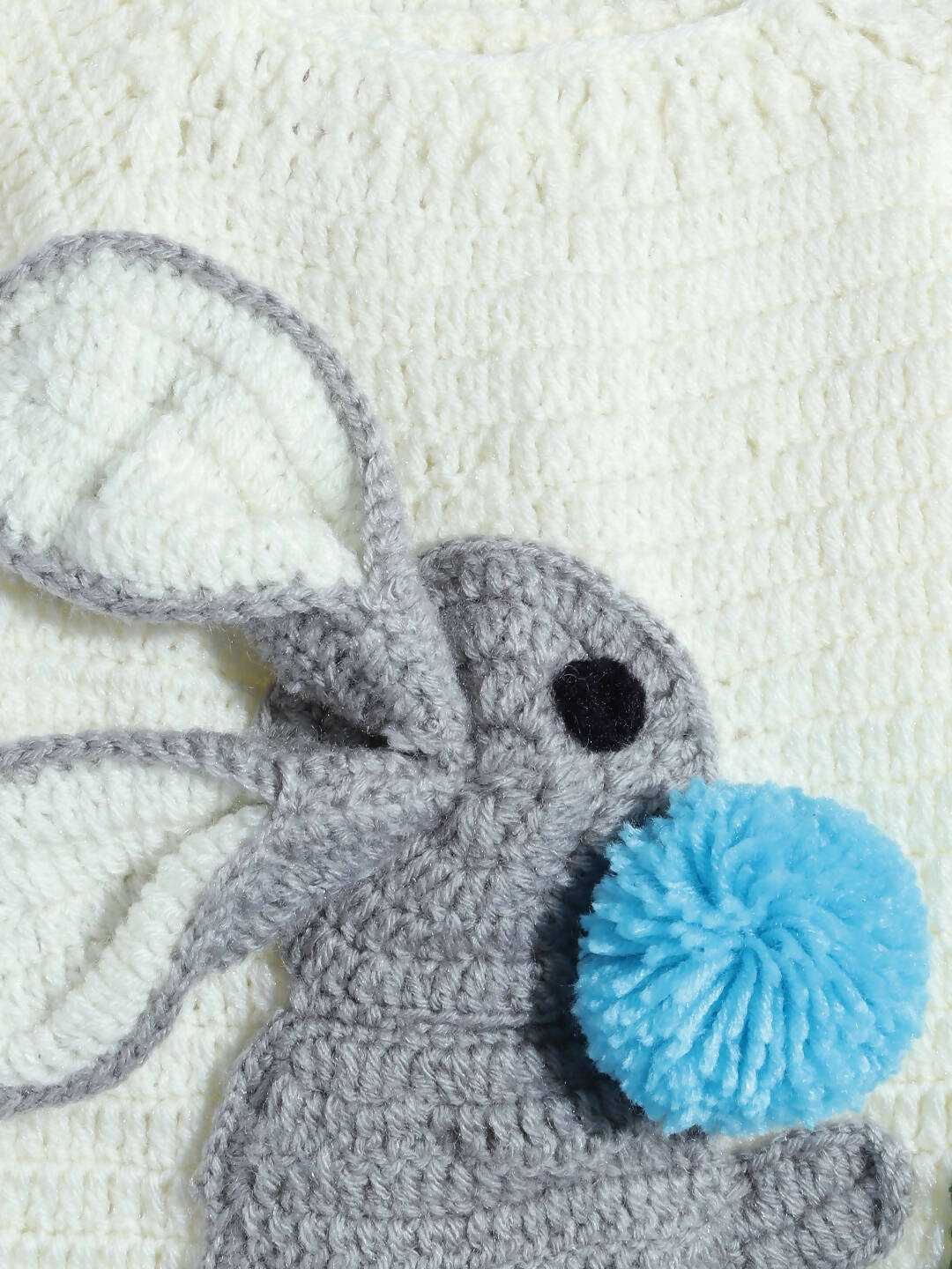 Chutput Kids Woollen Hand Knitted Full Sleeves Bunny Detail Cardigan For Baby Boys - Cream | Grocsy