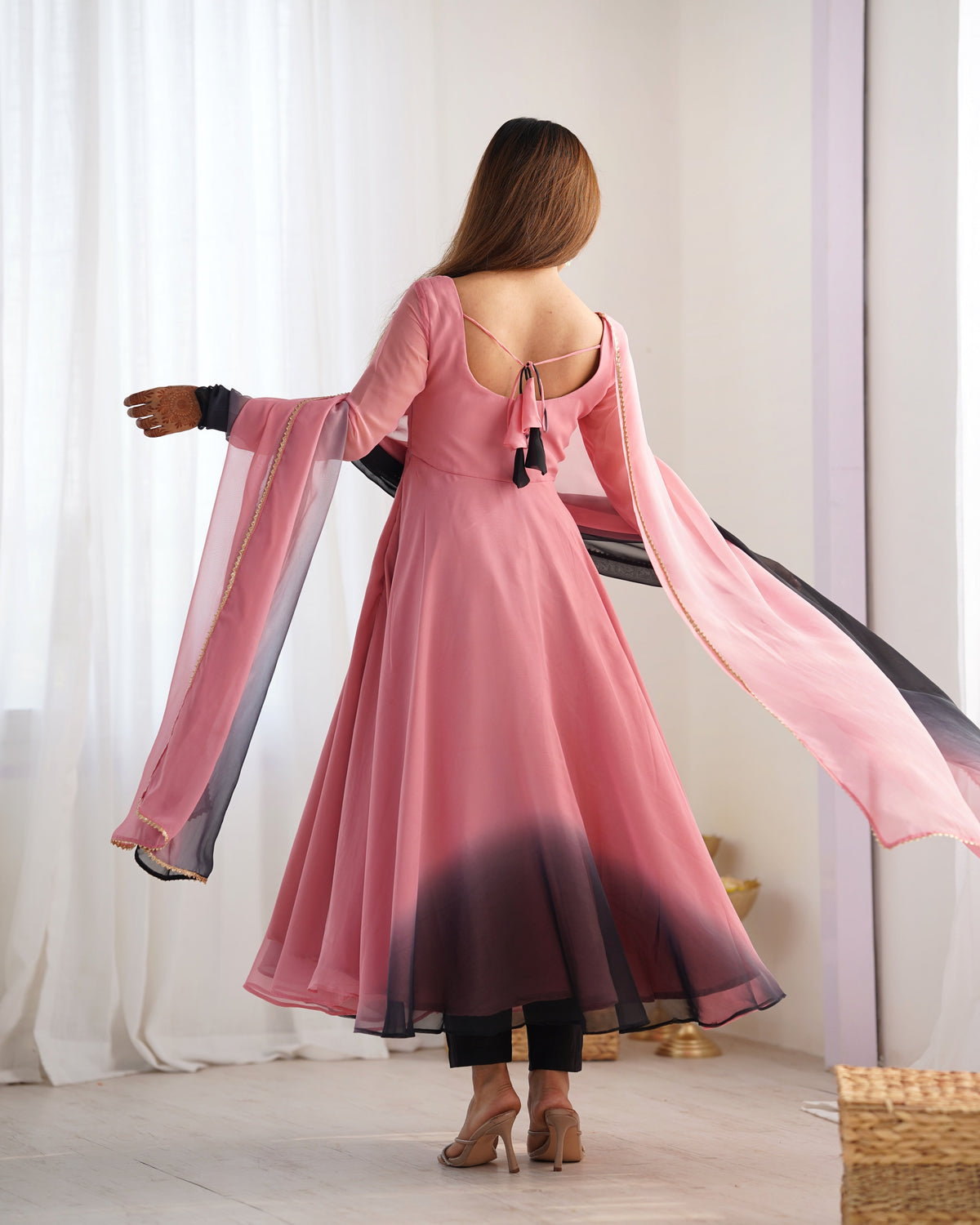 Evanik Onion Pink Pure Soft Georgette Colorful Padding Anarkali Suit | Grocsy