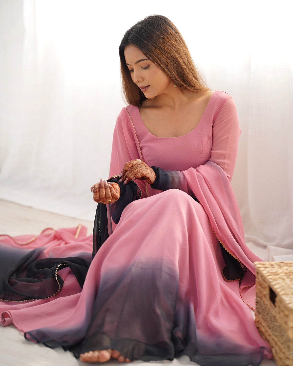 Evanik Onion Pink Pure Soft Georgette Colorful Padding Anarkali Suit | Grocsy