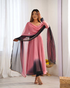 Evanik Onion Pink Pure Soft Georgette Colorful Padding Anarkali Suit | Grocsy