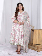 Miravan Women's Plus Size Light Pink Floral Printed and Anarkali Kurta with Dupatta | Grocsy