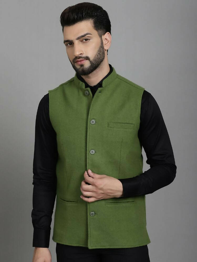 Even Apparels Nehru Jacket With Welt Pockets - Olive | Grocsy