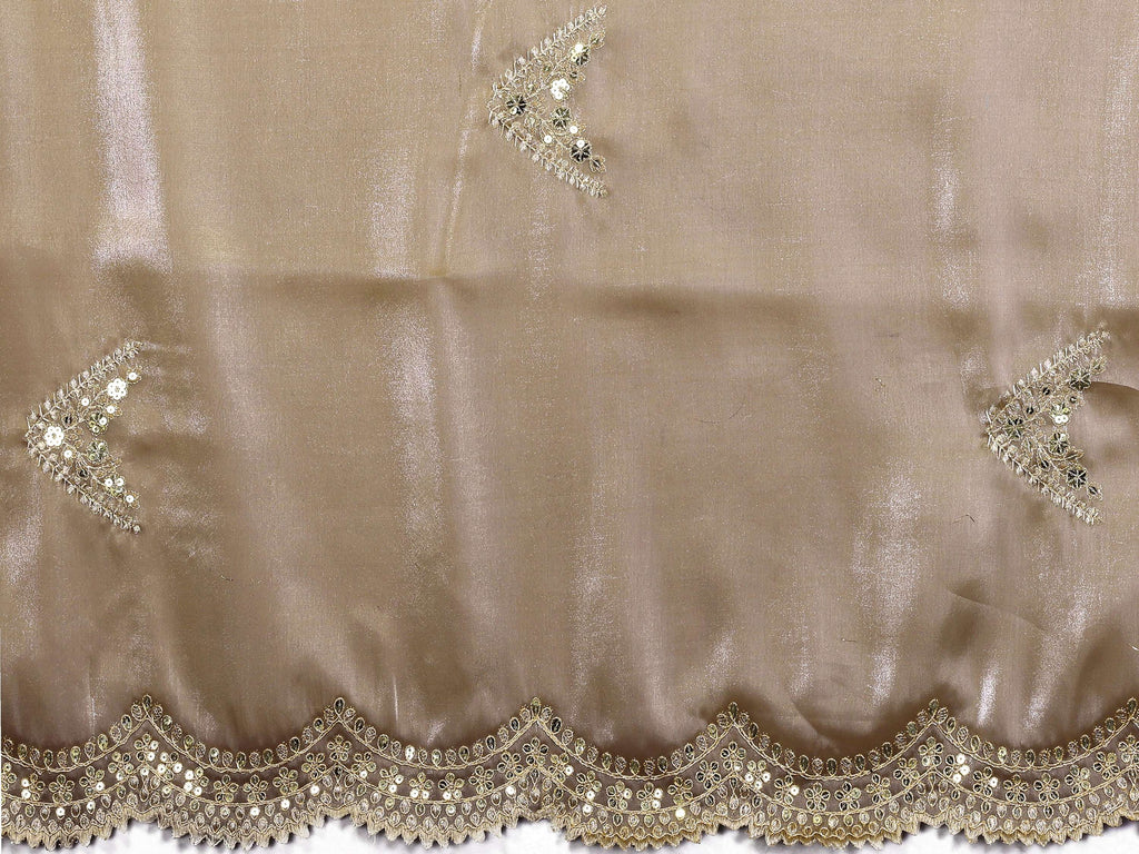 Vastranavya Beige Embroidery Work Shimmer Chiffon Saree with Unstitched Blouse | Grocsy