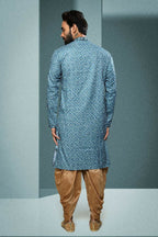 Raivat Ethnic Cotton Digital Print Mirror Work Kurta Pajama In Sky Blue Colour | Grocsy