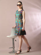 Myshka Women's Multi Printed Round Neck Fit and Flare Party Dress | Grocsy