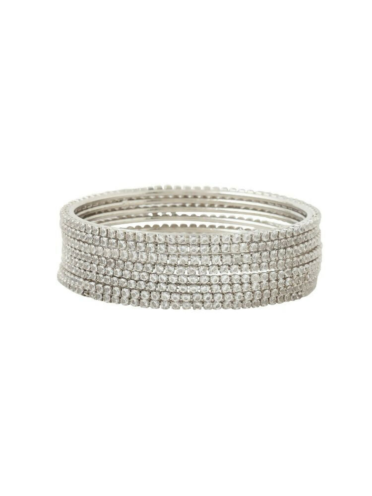 NVR Women Set of 8 American Diamond Silver Plated Bangles