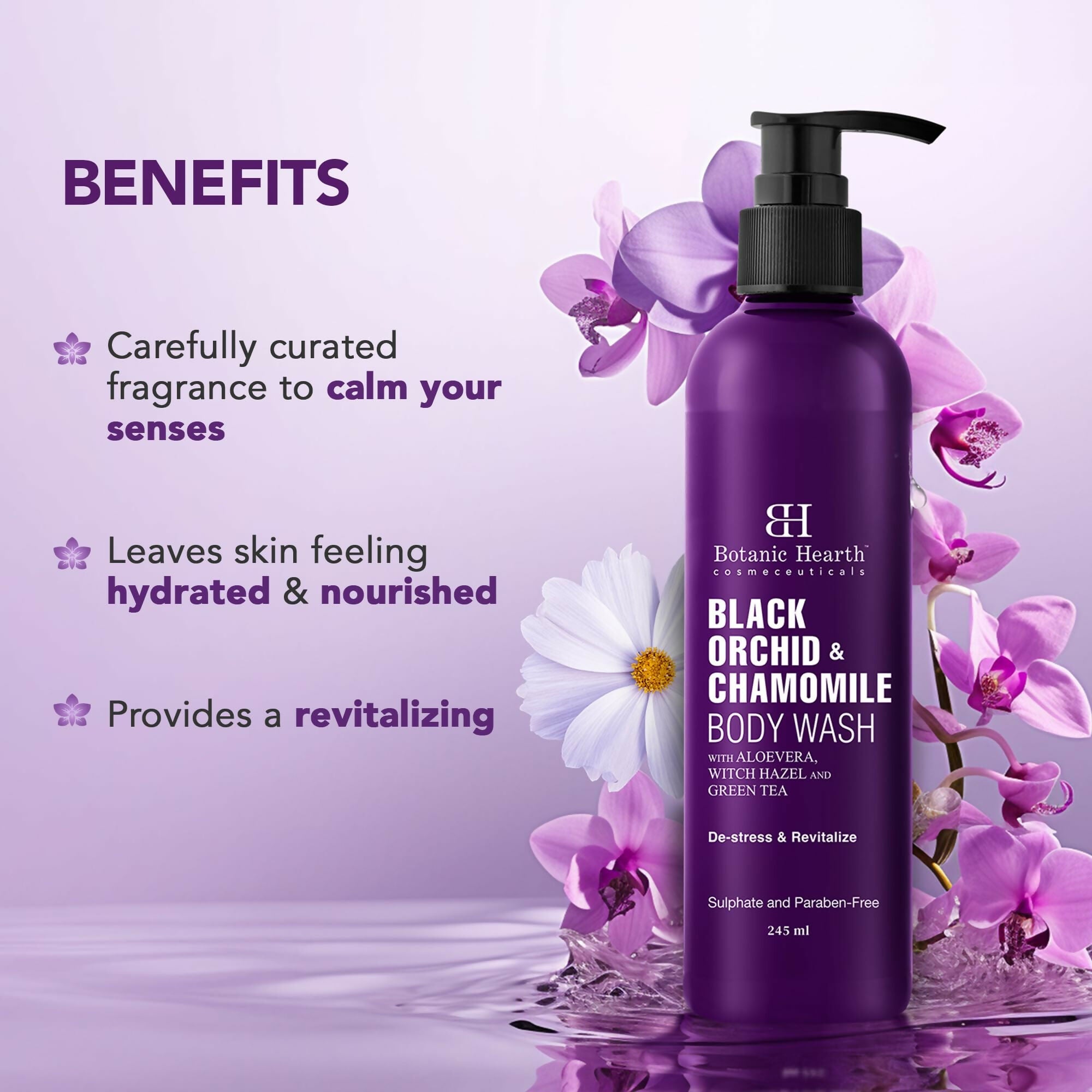 Botanic Hearth Black Orchid & Chamomile Body Wash with Aloe Vera, Witch Hazel & Green Tea | Grocsy