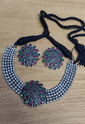 Mominos Fashion Johar Kamal Oxidised Silver-Plated Brass Finish Kundan Choker For Women (Multi) | Grocsy