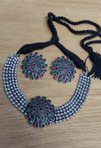 Mominos Fashion Johar Kamal Oxidised Silver-Plated Brass Finish Kundan Choker For Women (Multi) | Grocsy
