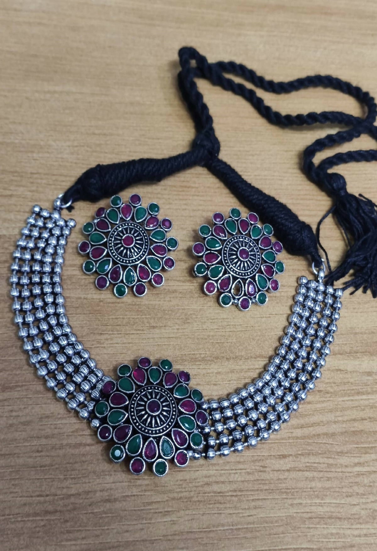 Mominos Fashion Johar Kamal Oxidised Silver-Plated Brass Finish Kundan Choker For Women (Multi) | Grocsy