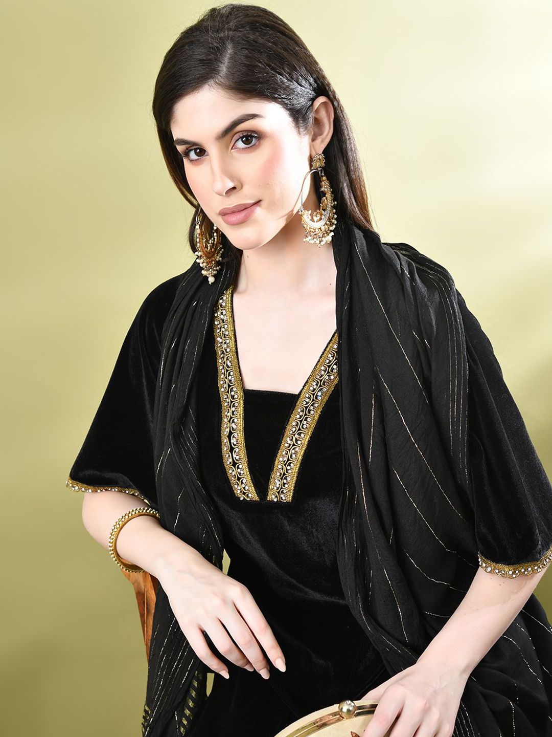 Sangria Embellished A-Line Kurta & Dhoti Pant With Dupatta | Grocsy
