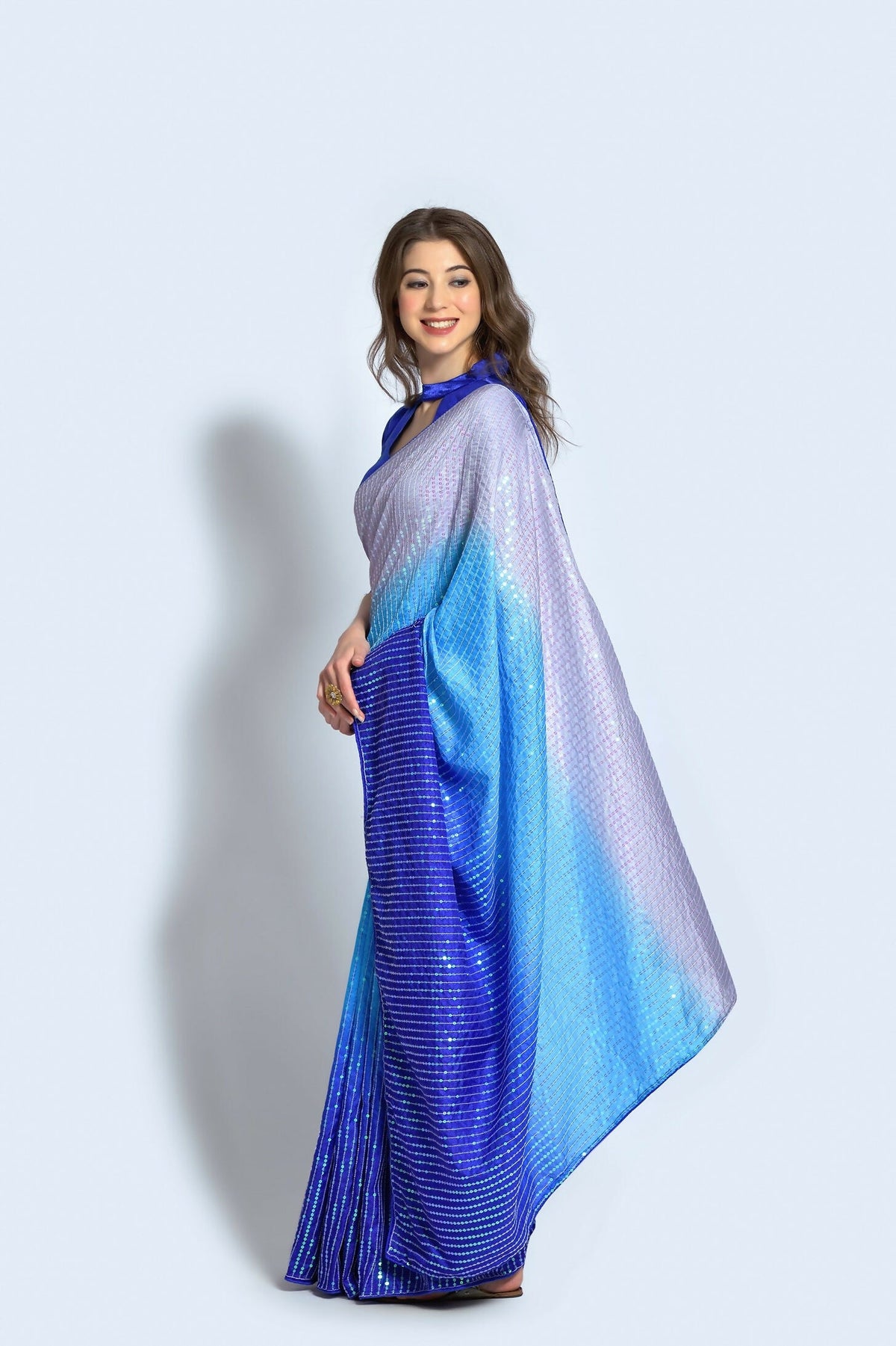 Vegaa Fashion Blue Vichitra Silk Embroidered Party Wear Saree | Grocsy