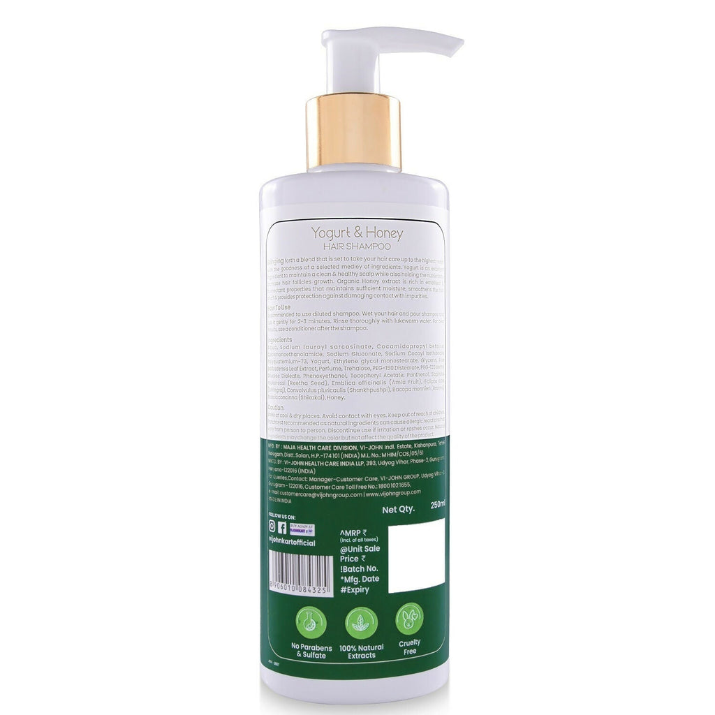 VI-JOHN Prakritik Yogurt & Honey Shampoo Cleanses Scalp, Made With 100% Natural Bio Actives | Grocsy