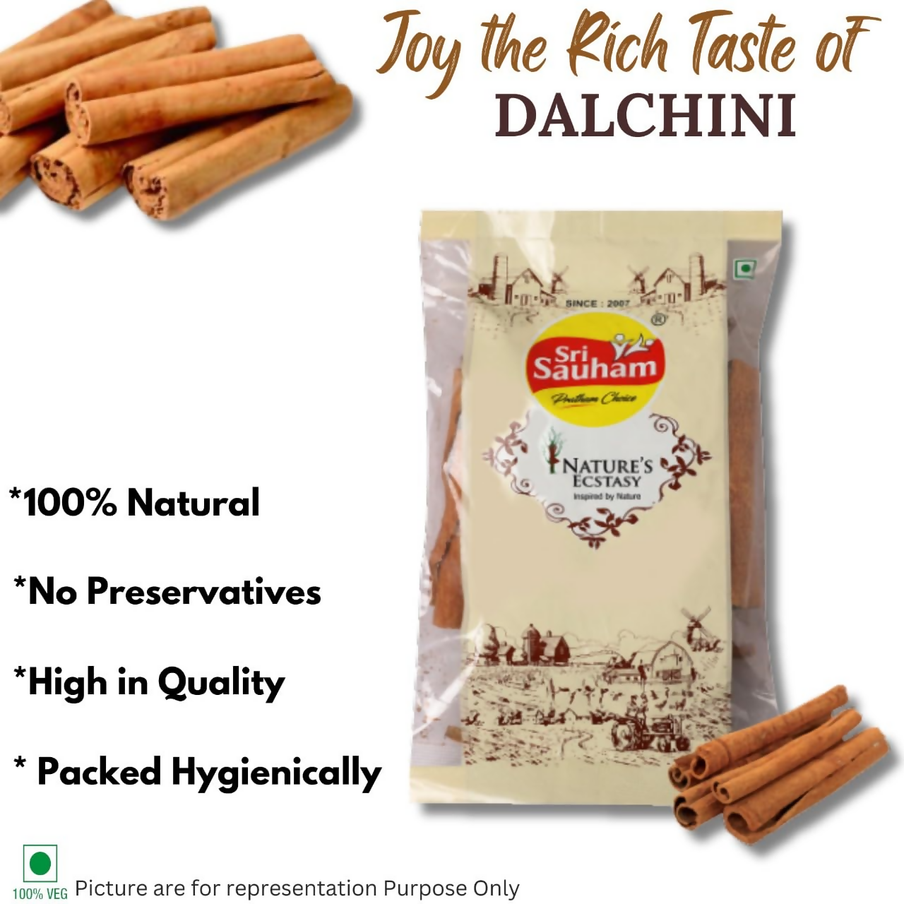 Sri Sauham Premium Cinnamon Stick (Dalchini) | Grocsy