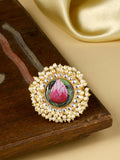 NVR Women's Traditional Ethnic Kundan Meenakari Gold-Polished Ajustable Finger Ring | Grocsy