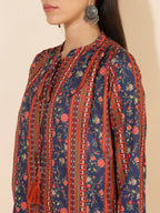 Janasya Women's Blue Crepe Digital Floral Printed Festive A-line Co-ords | Grocsy