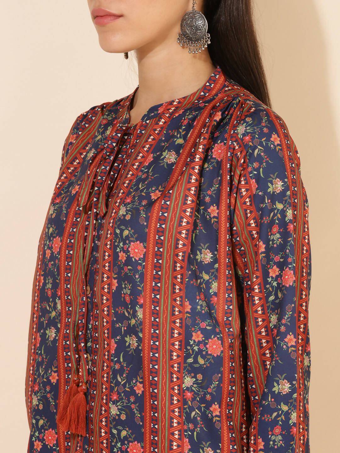 Janasya Women's Blue Crepe Digital Floral Printed Festive A-line Co-ords | Grocsy