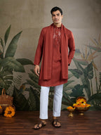 Vastranavya Rust Orange Exclusive Viscose Rayon Festival Wear Real Mirror Work Kurta with Dupatta | Grocsy