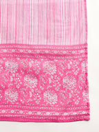 Aavyora Women's Pink Floral Print Cotton A-Line Kurta with Striped Trouser & Dupatta | Grocsy