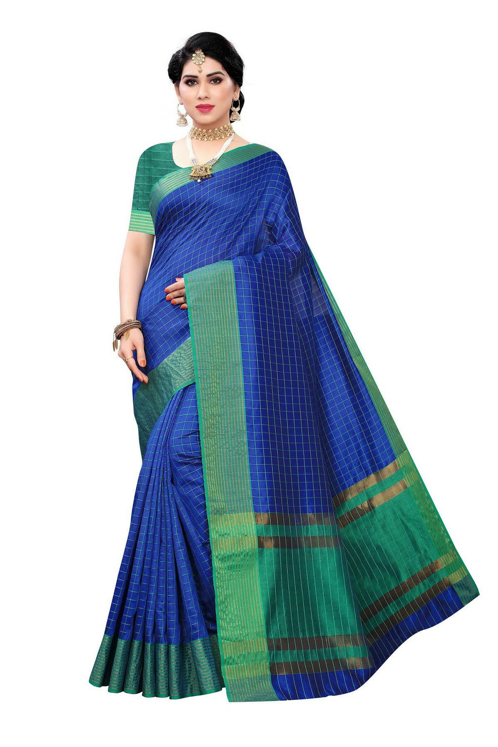 Vamika Blue Cotton Silk Weaving Saree (Manipuri Blue) | Grocsy