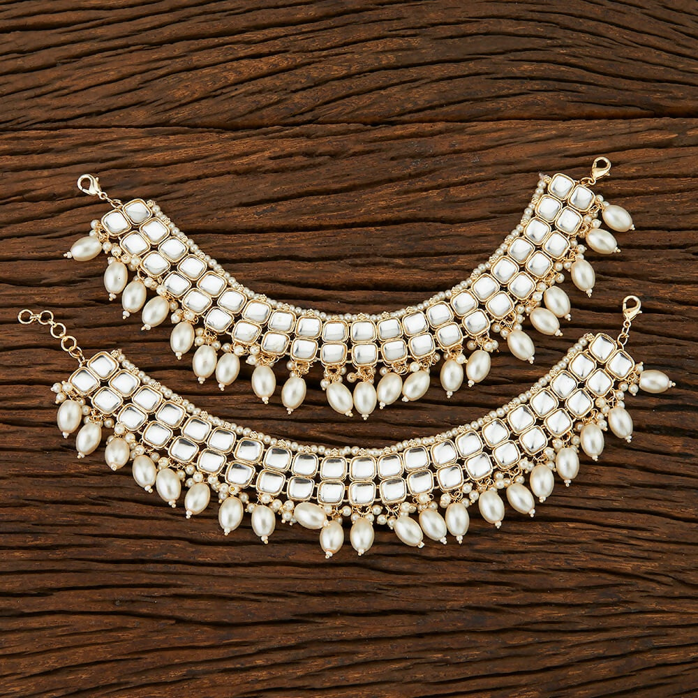 Joban Fashion Women Golden White Kundan Payal Anklet | Grocsy