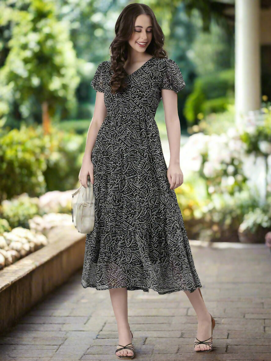 Souchii Black And White Floral Chiffon Maxi Dress For Women – Souchii | Grocsy