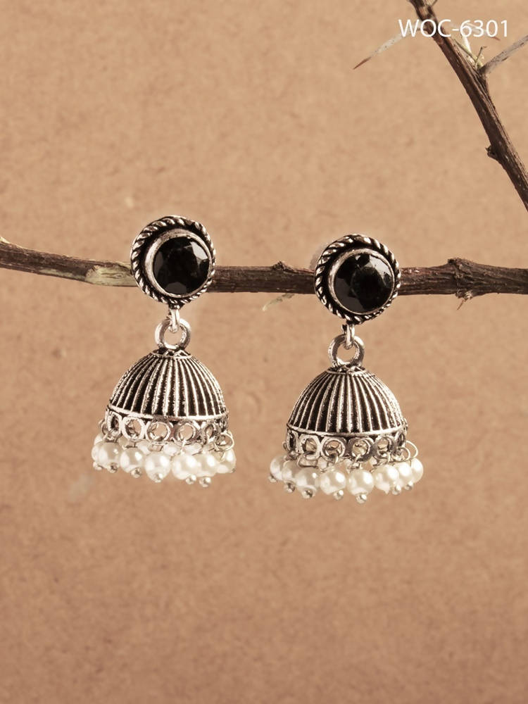 Mominos Fashion Johar Kamal Oxidised Stone Stud Jhumka | Grocsy