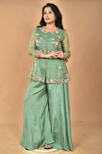 Morchari Women And Hand Embroidery Palazzo Set-Green | Grocsy