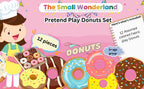 The Small Wonderland Pretend Play Donut Shop Set – 12 Colorful Fabric Donuts with Play Menu, ATM Cards, Money, and Shop Poster | Grocsy
