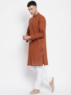 Even Apparels Brown Color Pure Cotton Men's Kurta With Band Collar | Grocsy