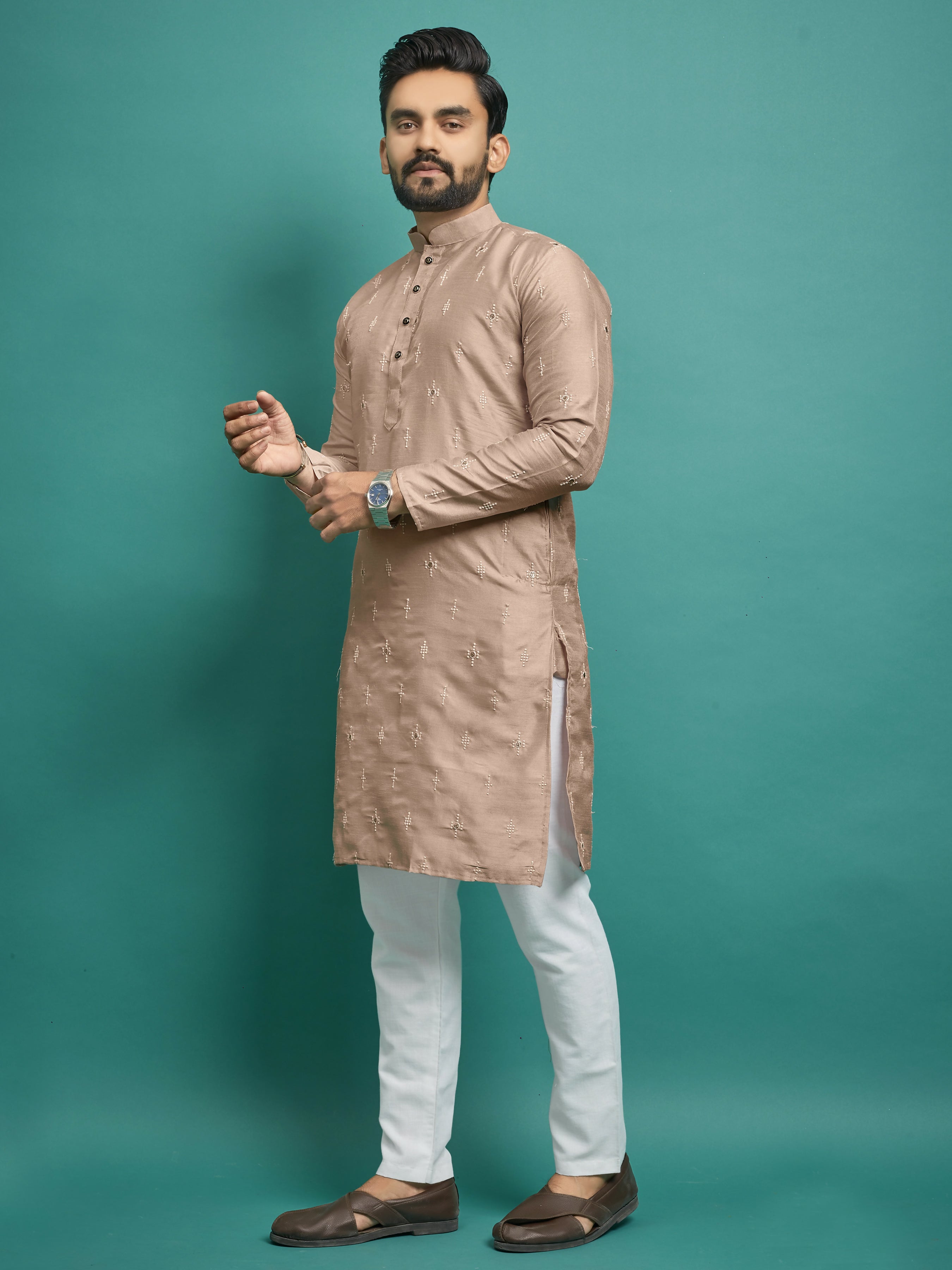 Traditional Golden Wedding Wear Indian Kurta for Men by Infinity Export | Grocsy