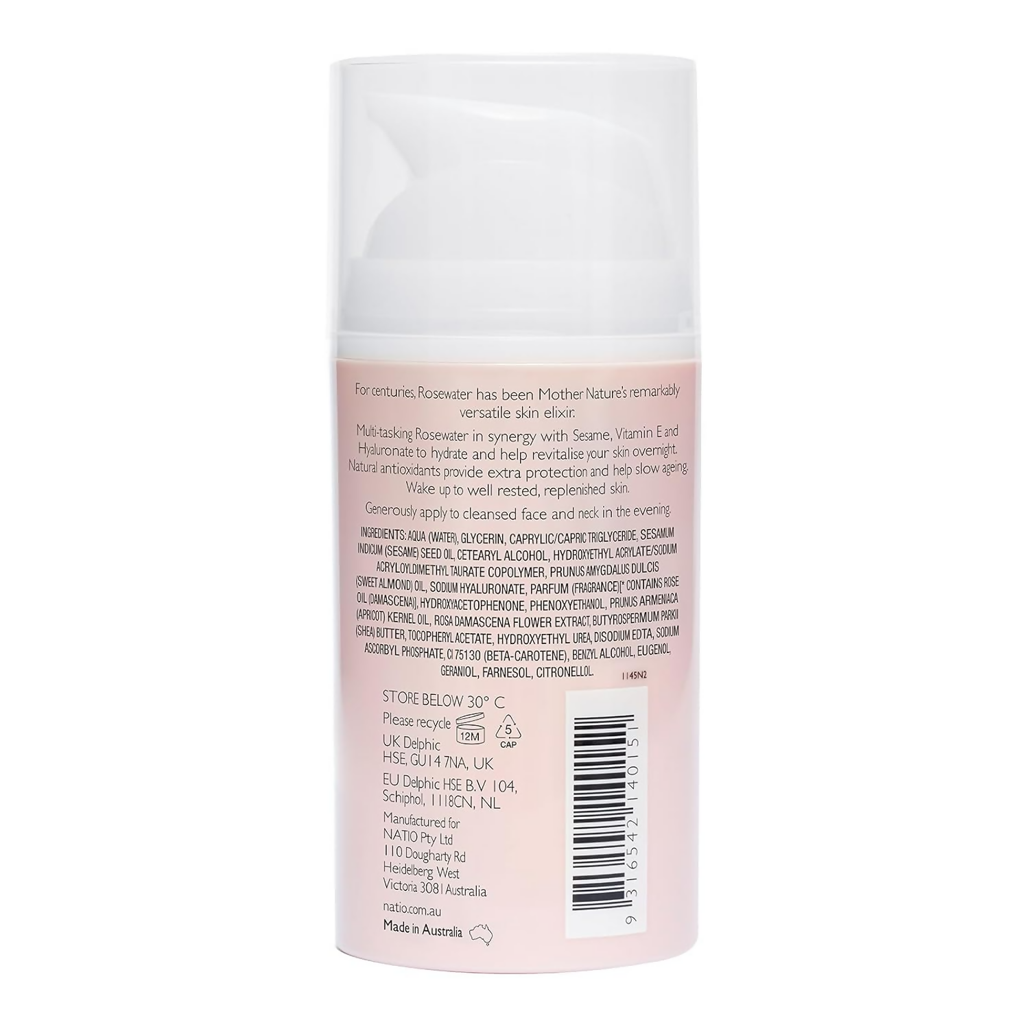 Natio Rosewater Moisture Recharge Night Cream Gel | Grocsy