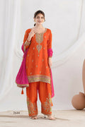 Anaita Orange Chinon Readymade Suit with Embroidery Coding & Sequence Work | Grocsy
