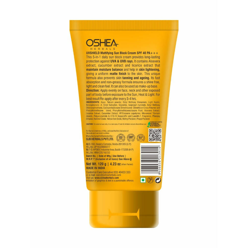 Oshea Herbals UV Shield Mattifying Sun Block Cream 5 In One Solution SPF 40 | Grocsy