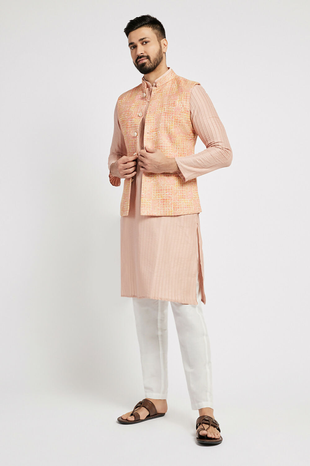 Ethnic India Pink Bundi Men's Jacket Abstract Blended | Grocsy