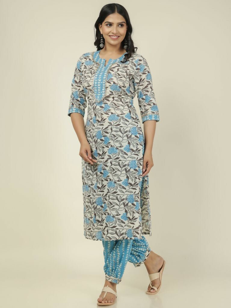Aramya Straight Soft Cotton Floral Print Women's Kurta - Off White | Grocsy