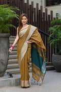 Beatitude Mustard Cotton Jacquard Border Tangail Handloom Saree | Grocsy