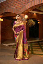 Jyoti Fashion Women's Wine Paithani Silk Zari Woven Saree with Blouse | Grocsy
