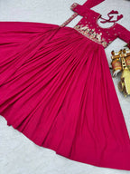 Teeya Creation Womens New Trendy Heavy Cording Sequence & Beads Embroidery Work Pink Gown Set | Grocsy