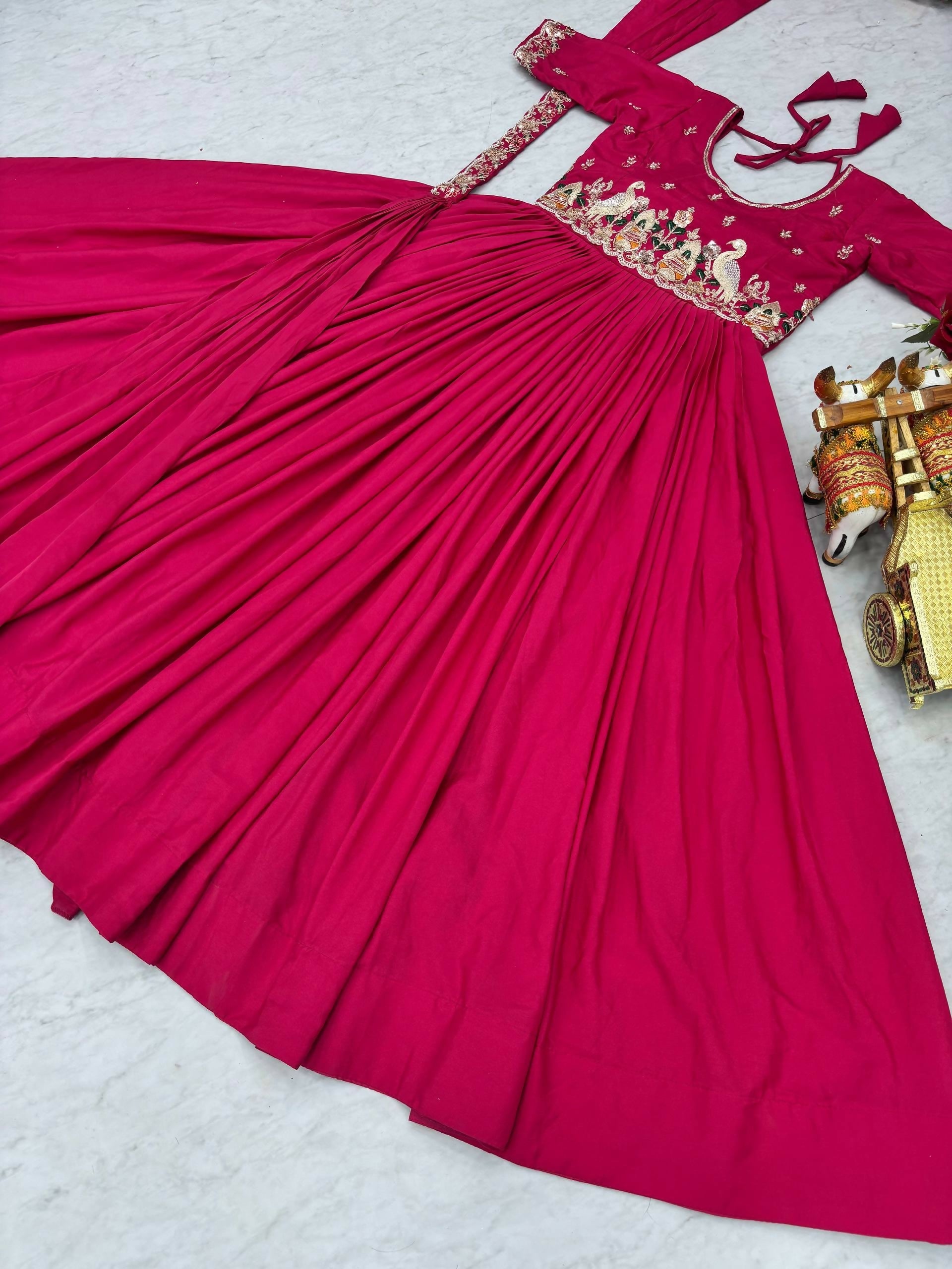 Teeya Creation Womens New Trendy Heavy Cording Sequence & Beads Embroidery Work Pink Gown Set | Grocsy