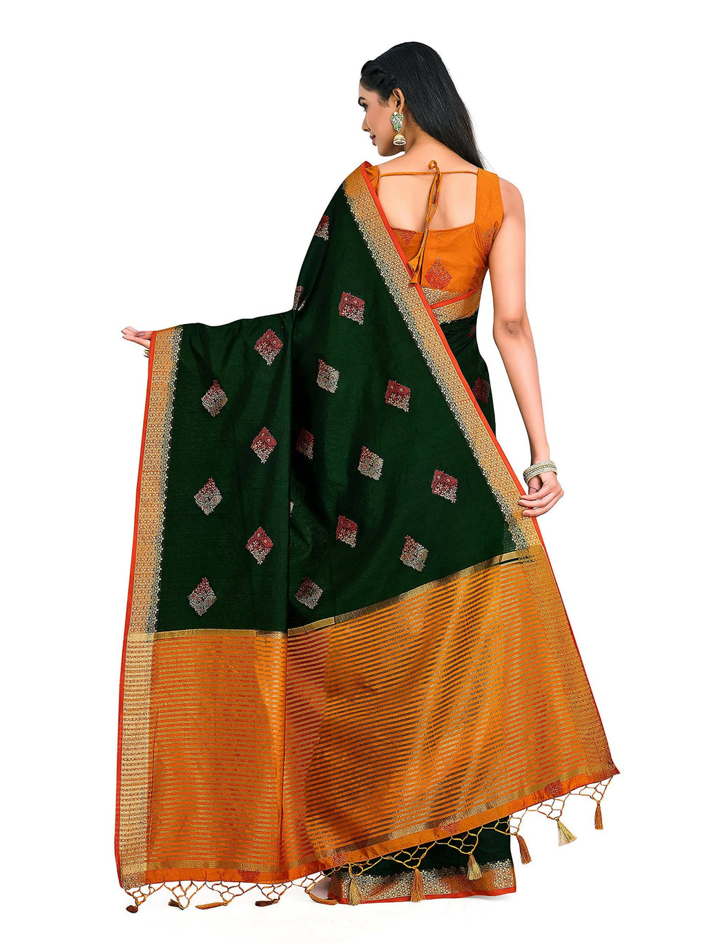 Mimosa Women's Kanchipuram Art Silk Green Saree | Grocsy