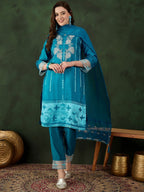 Sangria Embroidered Kurta & Trouser With Dupatta | Grocsy