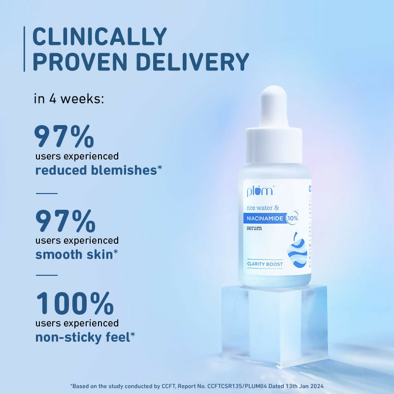 Plum 10% Niacinamide Brightening Face Serum With Rice Water - Fades Blemishes & Dark Spots, Beginner Friendly | Grocsy