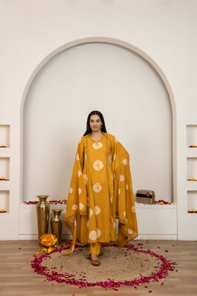 Joban Fashion Mustard Yellow Tie & Dye Cotton Suit Set | Grocsy